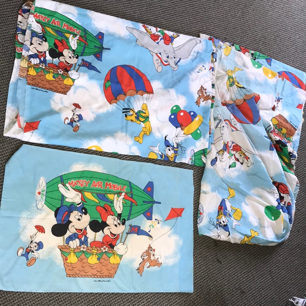 Disney Light Blue Mickey & Friends Kids Bedding Set with Hot Air Balloon Print